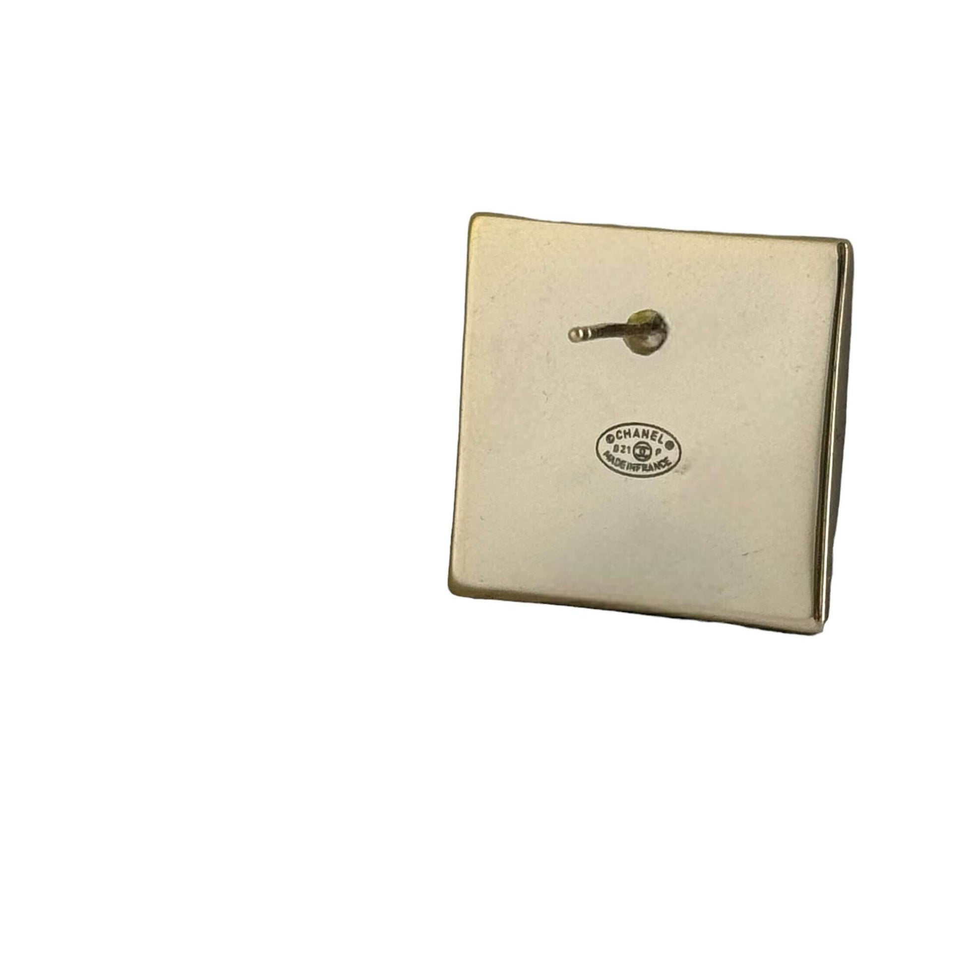 Authentic Chanel Strass Square CC B/W Accents Post Earrings Pre-Owned - My Mama Found What 