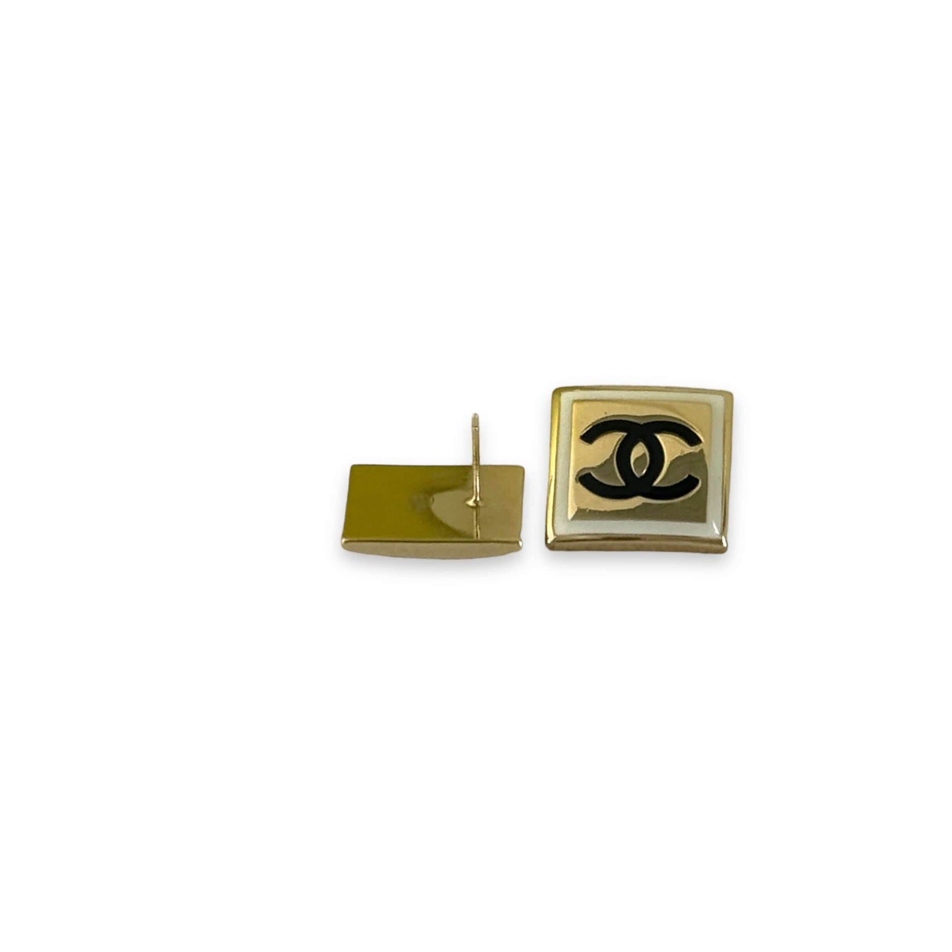 Authentic Chanel Strass Square CC B/W Accents Post Earrings Pre-Owned - My Mama Found What 