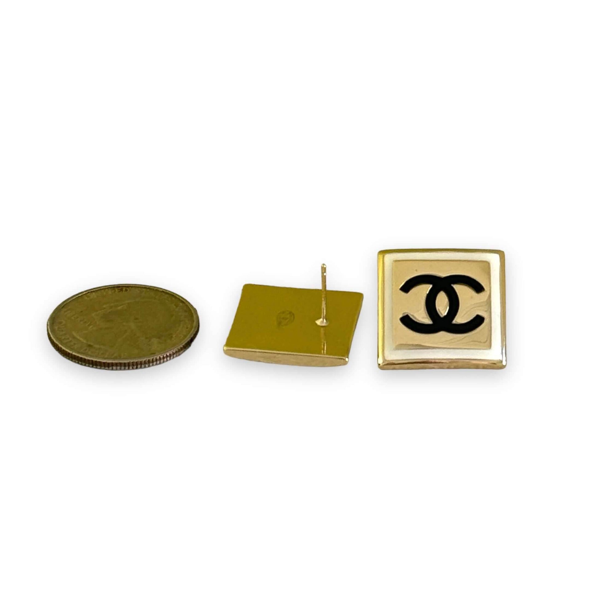 Authentic Chanel Strass Square CC B/W Accents Post Earrings Pre-Owned - My Mama Found What 