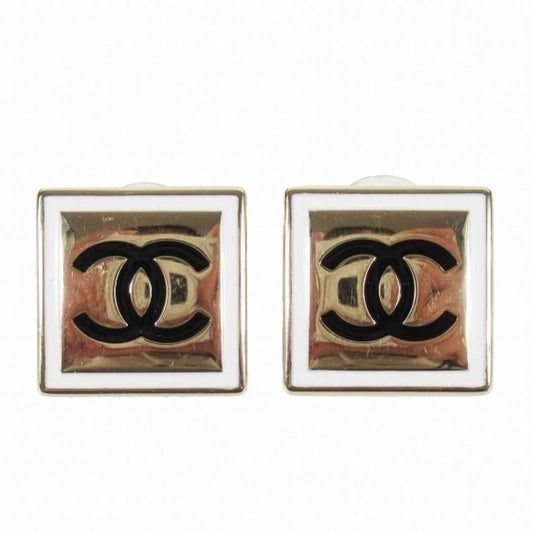 Authentic Chanel Strass Square CC B/W Accents Post Earrings Pre-Owned - My Mama Found What 