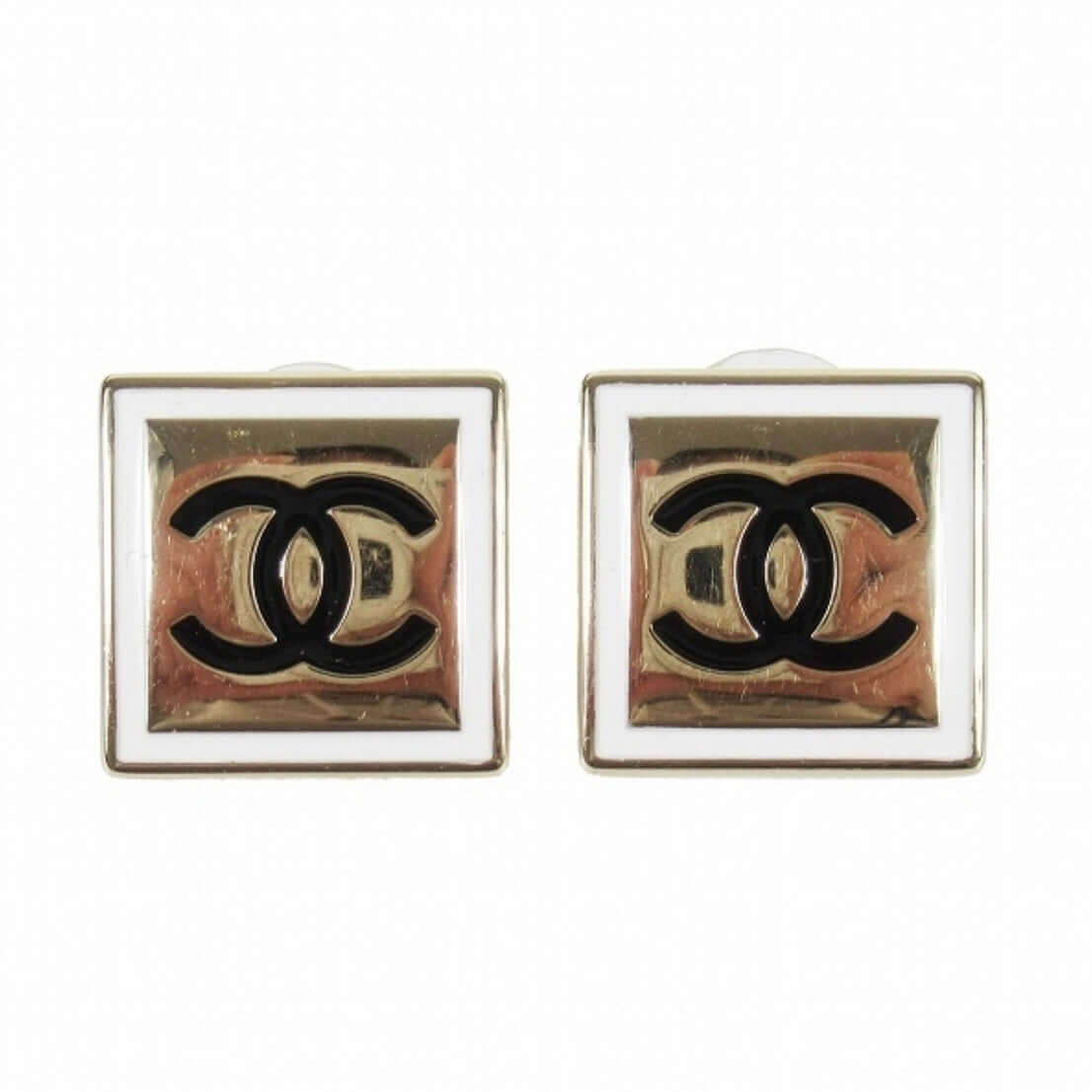 Authentic Chanel Strass Square CC B/W  Accents Post Earrings Pre-Owned - My Mama Found What  