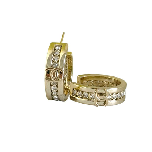 Authentic Pre-Owned Chanel CC Lighter Gold Hoops with Crystal accents - My Mama Found What  My Mama Found What 