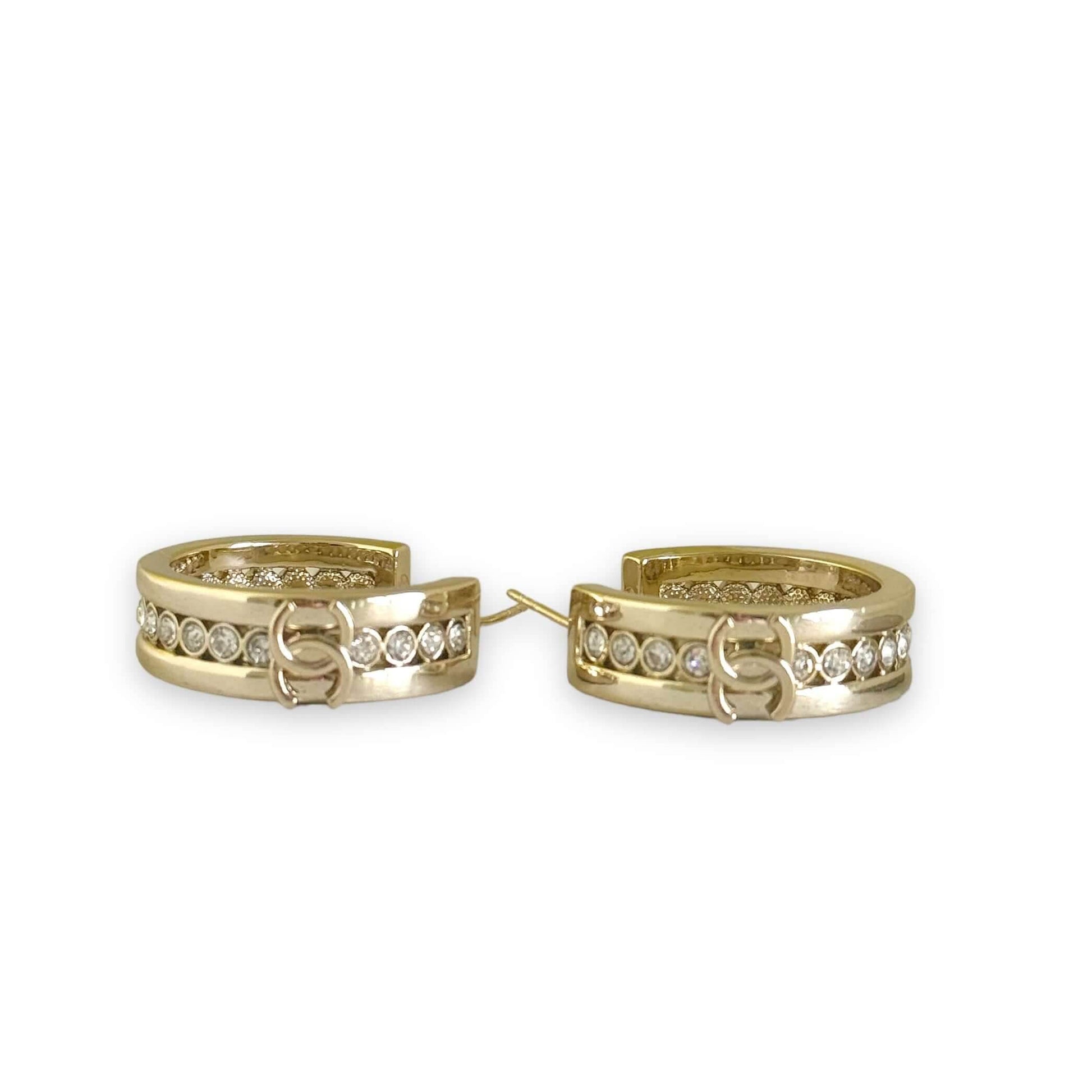 Authentic Pre-Owned Chanel CC Lighter Gold Hoops with Crystal accents - My Mama Found What 