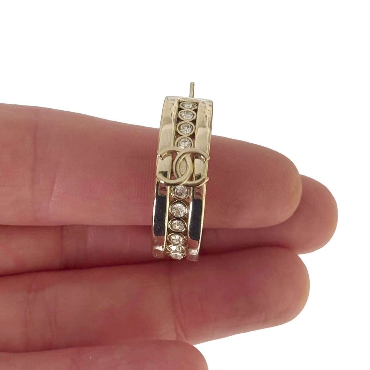 Authentic Pre-Owned Chanel CC Lighter Gold Hoops with Crystal accents - My Mama Found What  My Mama Found What 