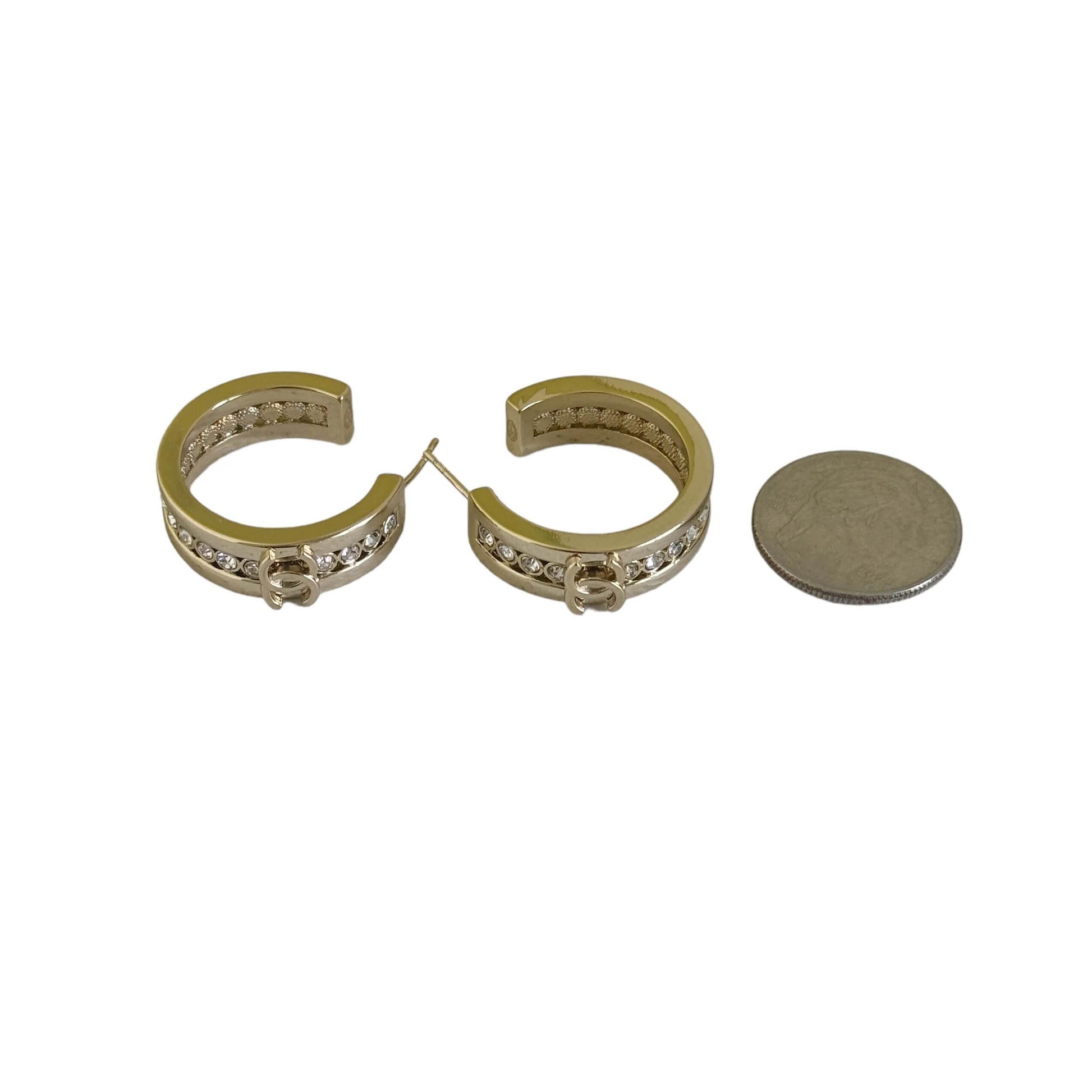 Authentic Pre-Owned Chanel CC Lighter Gold Hoops with Crystal accents - My Mama Found What 