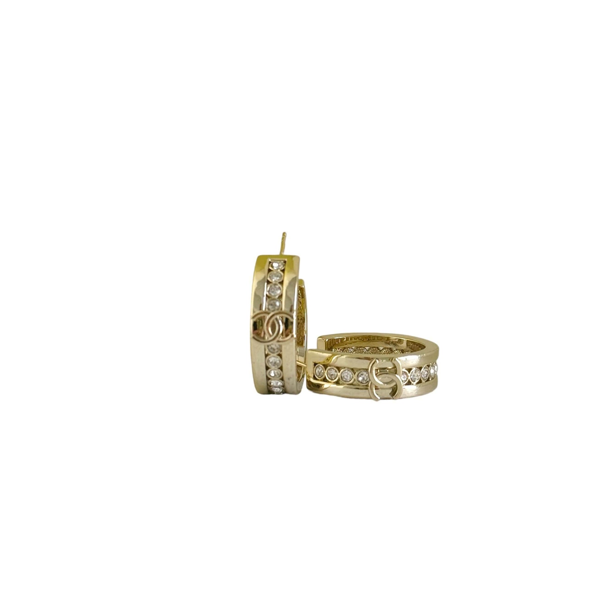 Authentic Pre-Owned Chanel CC Lighter Gold Hoops with Crystal accents - My Mama Found What 