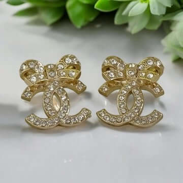 Chanel strass CC with Crystals & Bows Earrings Pre-Owned