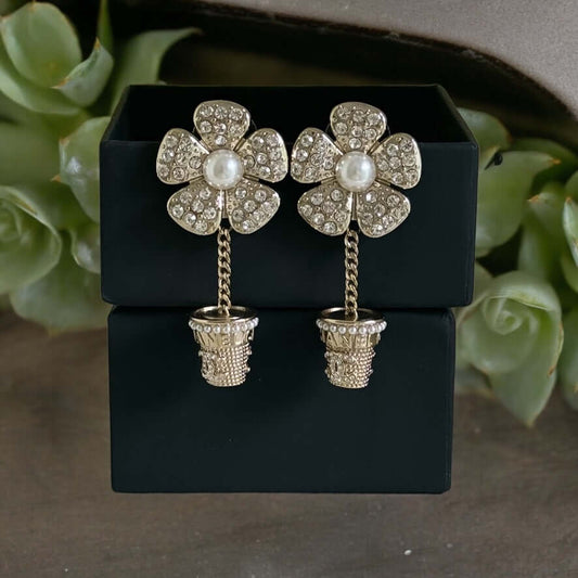 Chanel Lighter Gold Flower Pot Post Earrings Pre-Owned