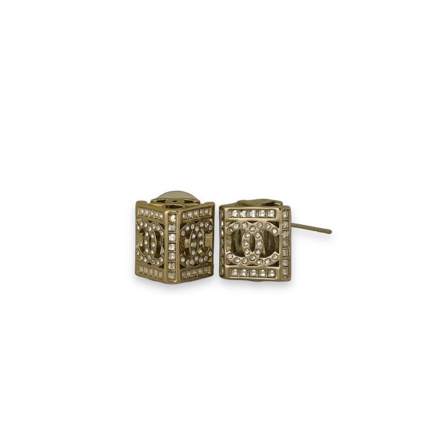 Pre-Owned Chanel Gold CC Cut Out Earrings w/ crystals