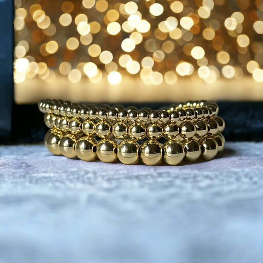 Triple Gold Plated Beaded Stretch Bracelet Set