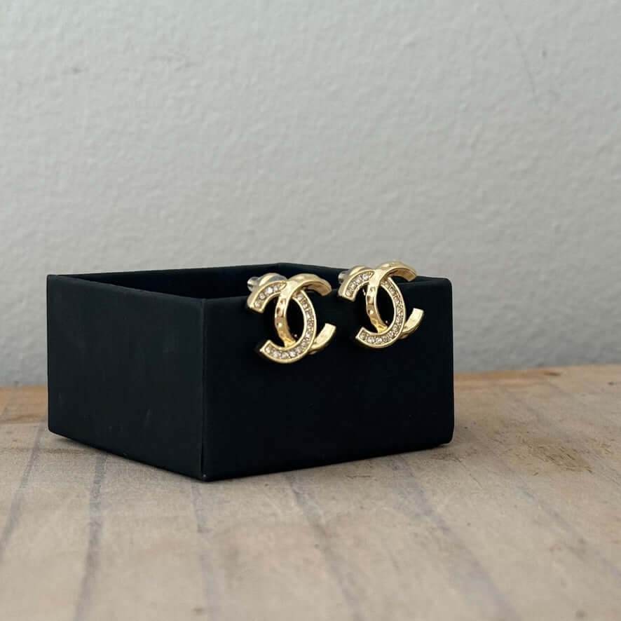 Chanel Gold CC w/Clear Crystals Post Earrings Pre-Owned - My Mama Found What 