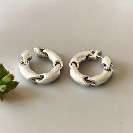 ￼ Balenciaga Silver Hinged Hoops - My Mama Found What   My Mama Found What 