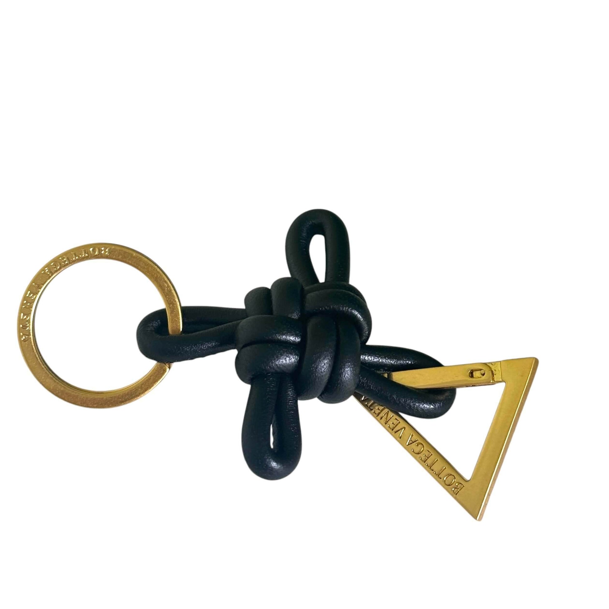 Bottega Veneta Black Leather Knotted Triangle Key Ring Never Used - My Mama Found What 