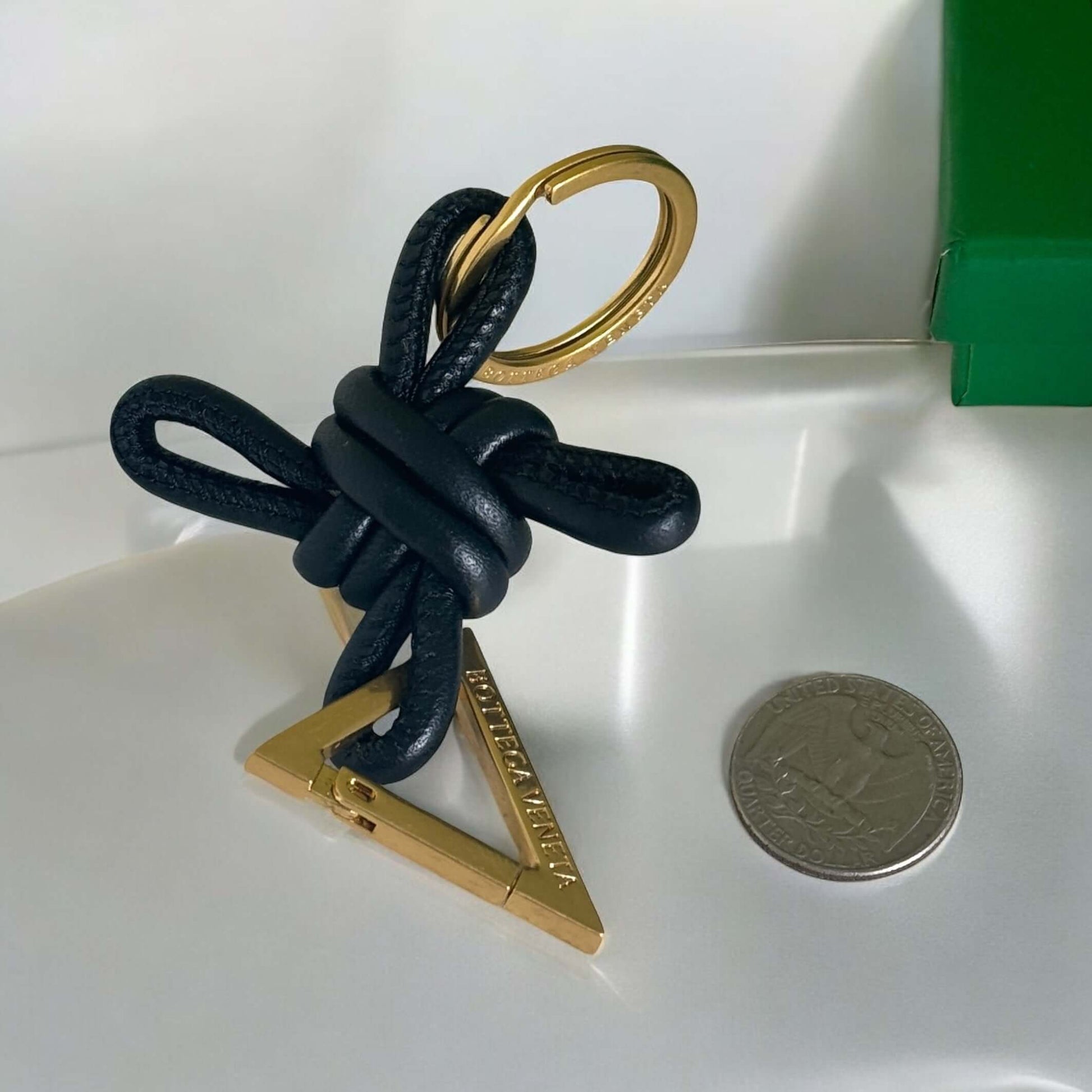 Bottega Veneta Black Leather Knotted Triangle Key Ring Never Used - My Mama Found What  