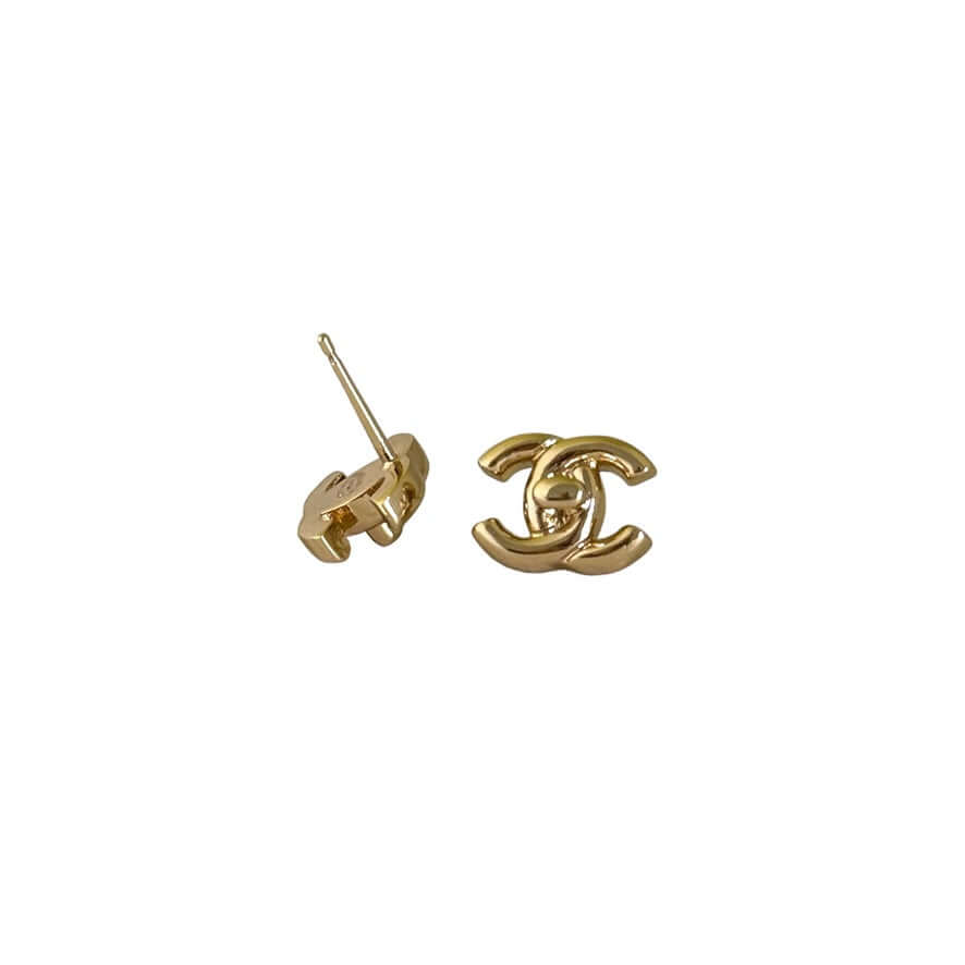 Iconic Chanel Gold CC Lock Post Earrings in Classic Double C Style, Authentic Gold Plated, Perfect for Day to Night Wear, Like Brand New