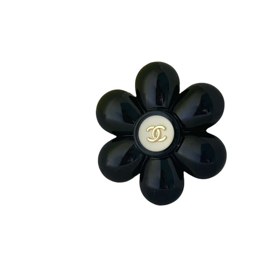 Chanel Black Floral Lucite Puffy Brooch Pre-Owned