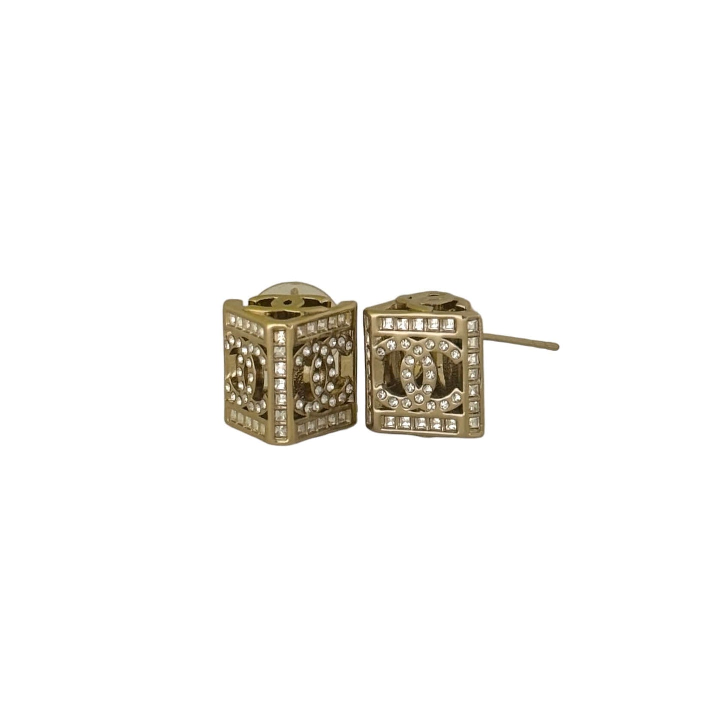 Pre-Owned Chanel Gold CC Cut Out Earrings w/ crystals