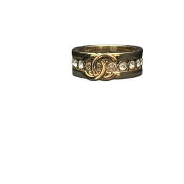 Rare CHANEL CC Gold Ring with Crystals, Pre-Owned, Size 6, Excellent Condition, Perfect for Gift Giving.