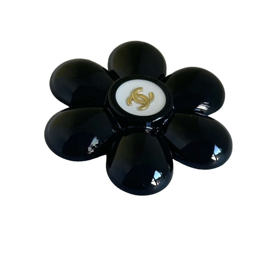 Chanel Black Floral Lucite Puffy Brooch Pre-Owned