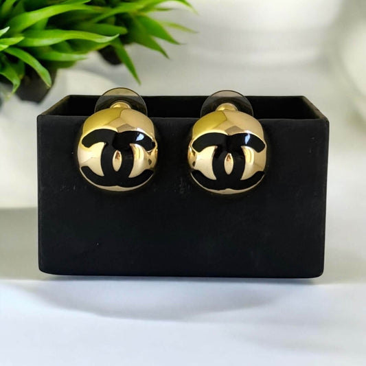 CHANEL CC GOLD w/ Black Dome Pre-Owned Earrings S25 - My Mama Found What 