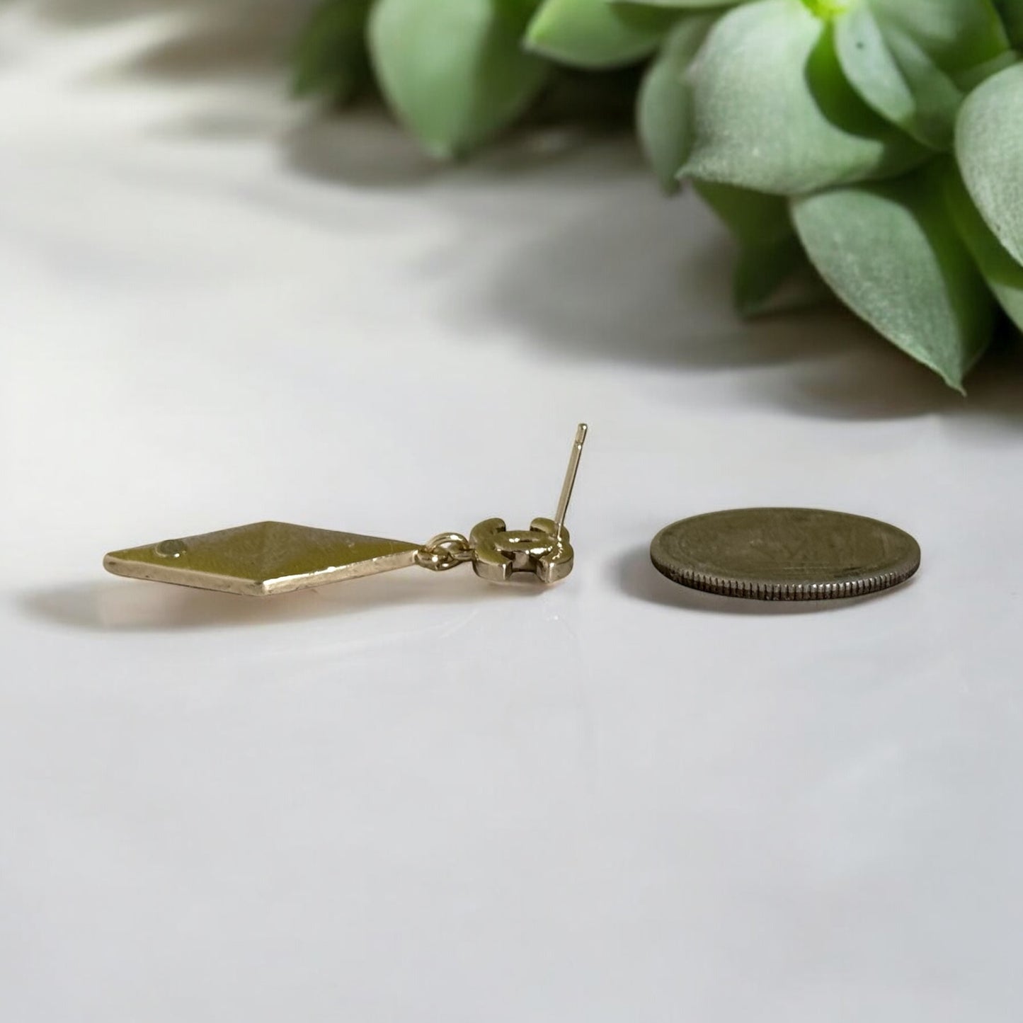 CHANEL CC Gold W/Crystals Triangle Drop Pre-Owned Earrings - My Mama Found What   My Mama Found What 