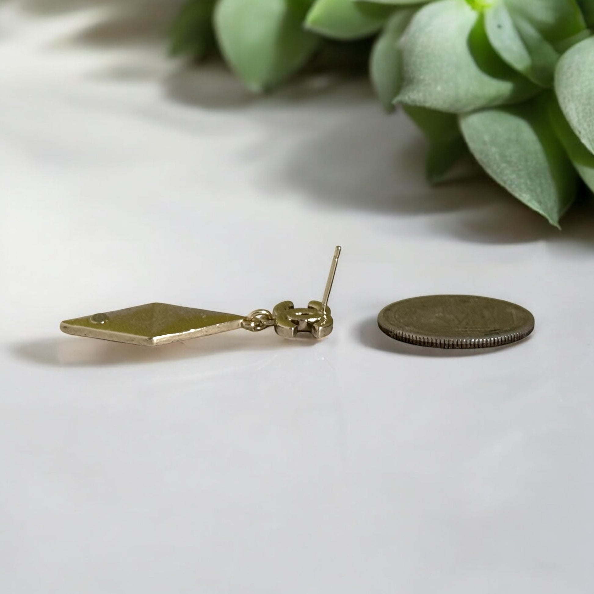 CHANEL CC Gold W/Crystals Triangle Drop Pre-Owned Earrings - My Mama Found What  