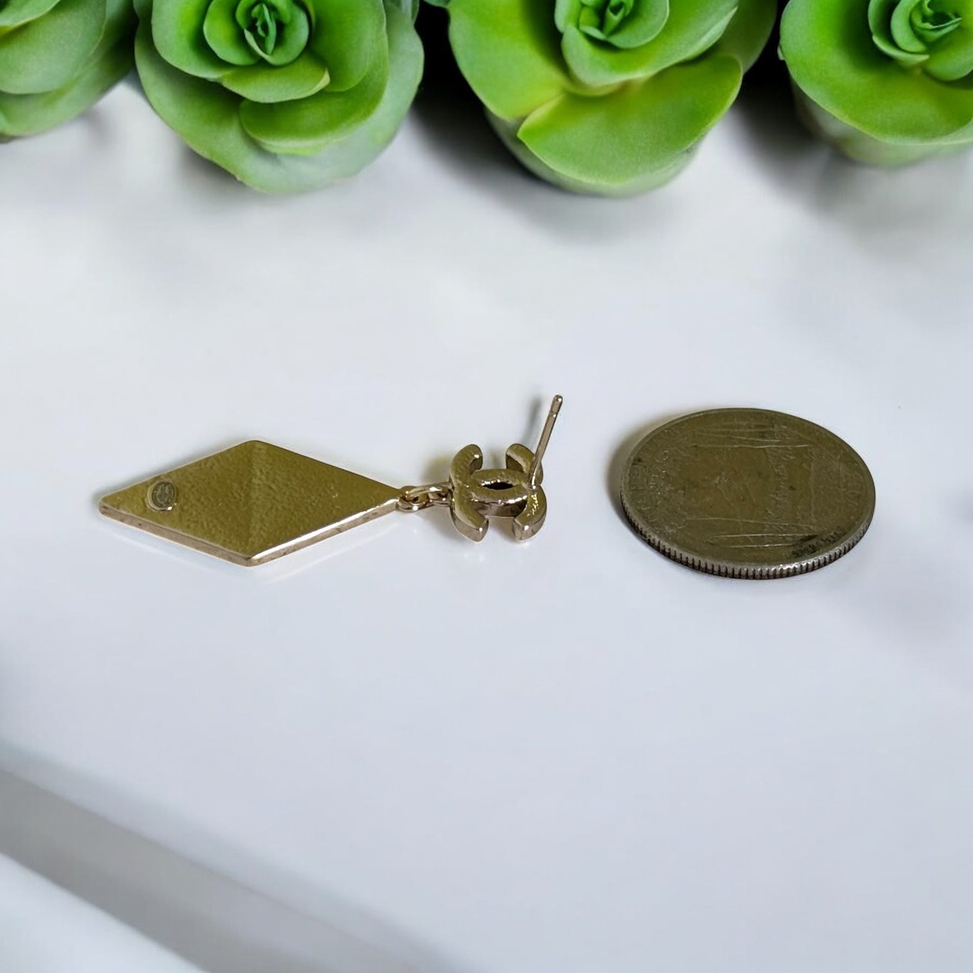 CHANEL CC Gold W/Crystals Triangle Drop Pre-Owned Earrings - My Mama Found What  