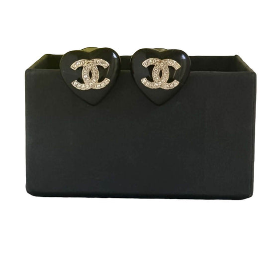 CHANEL CC Heart with Gold & crystal accents Pre-Owned Earrings - My Mama Found What 