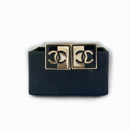 CHANEL CC/MARK Gold/Black Square Earrings Pre-Owned - My Mama Found What 