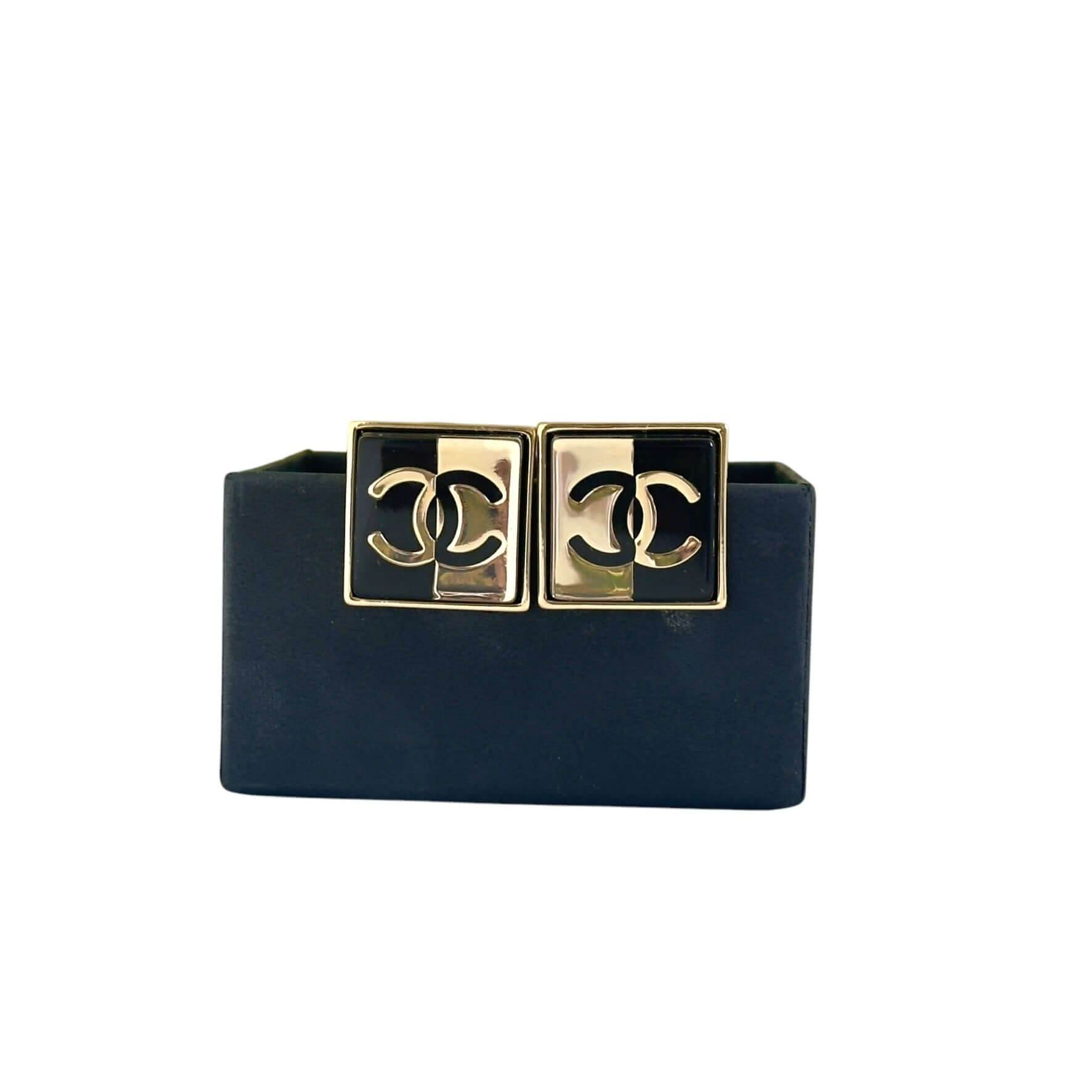 CHANEL CC/MARK Gold/Black Square Earrings Pre-Owned - My Mama Found What 