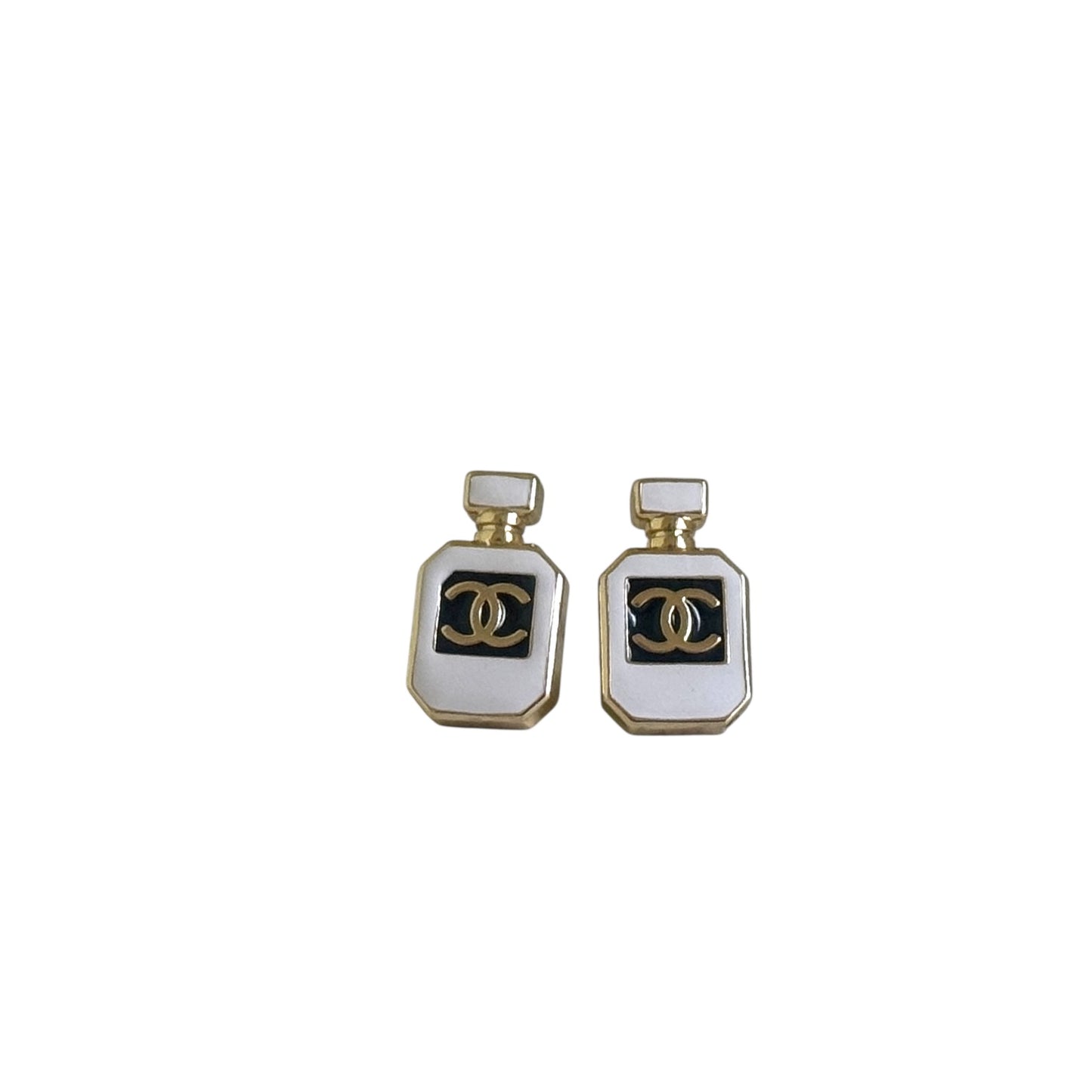 CHANEL CC Number 5 Gold White & Black Enamel Pre-Owned Earrings - My Mama Found What   My Mama Found What 