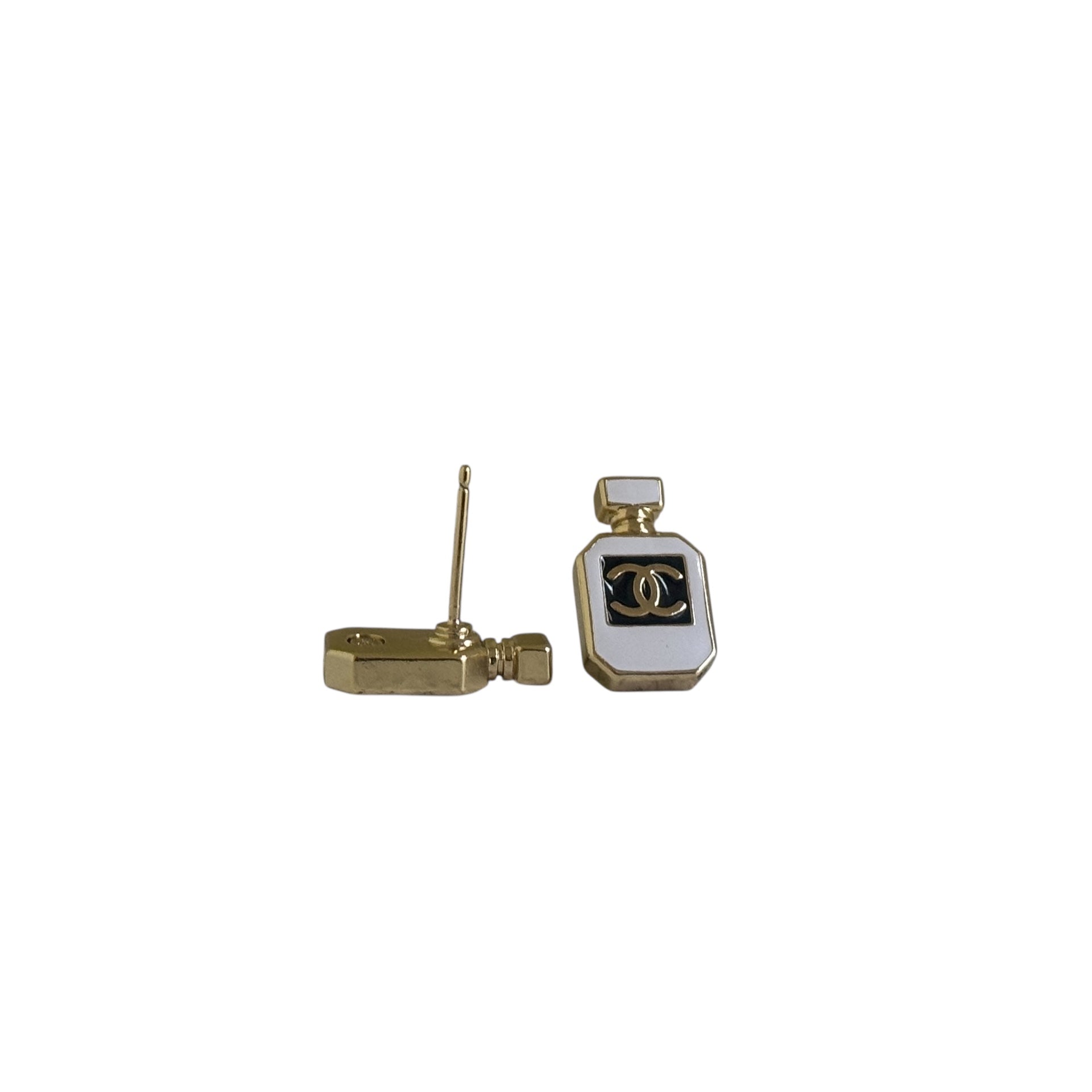 CHANEL CC Number 5 Gold White & Black Enamel Pre-Owned Earrings - My Mama Found What  