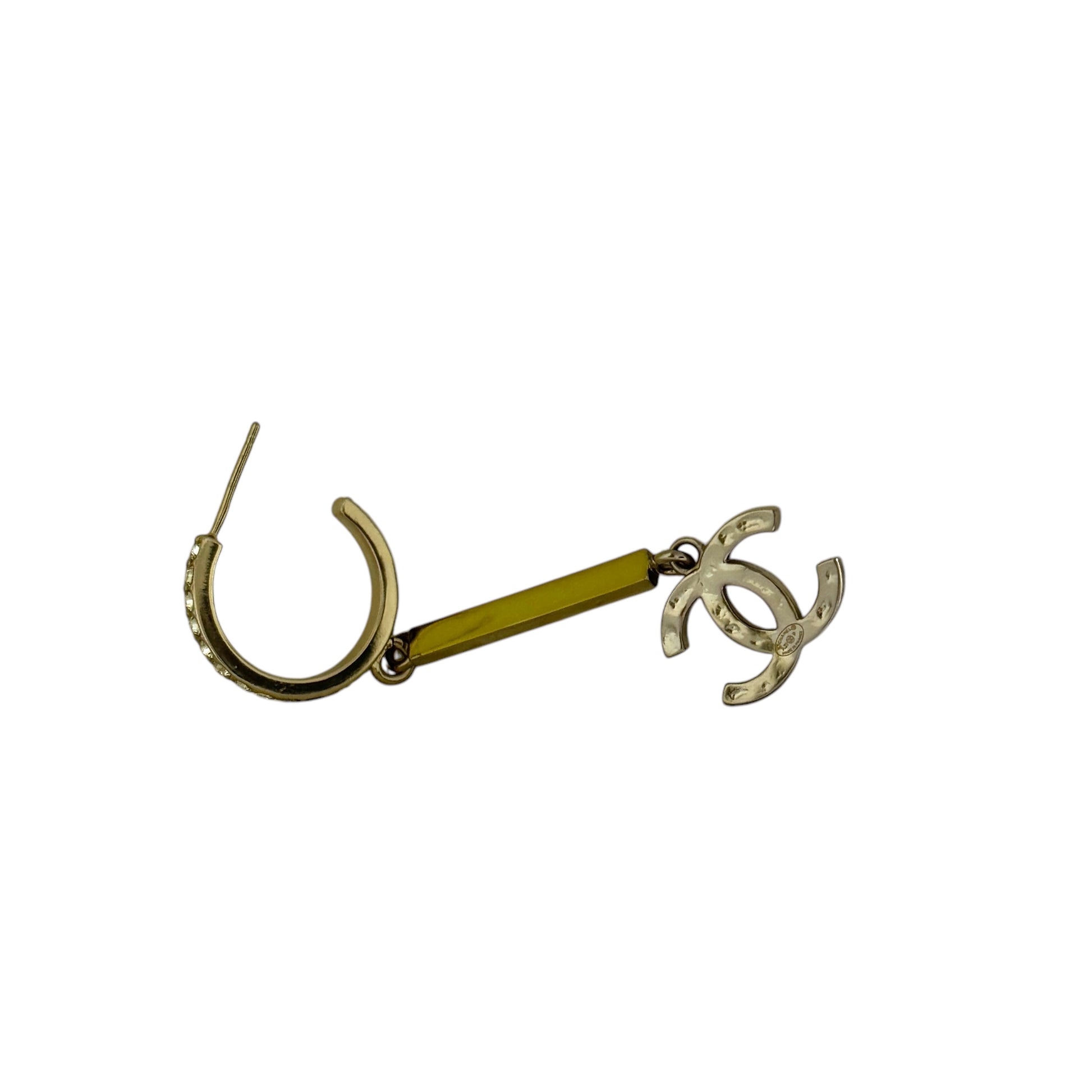 CHANEL Gold CC CHANEL Mark w/ Crystals Dangle Pre-Owned Earrings - My Mama Found What  