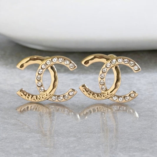 CHANEL Gold CC Chanel Mark w/ Crystals Pre-Owned Earrings - My Mama Found What  