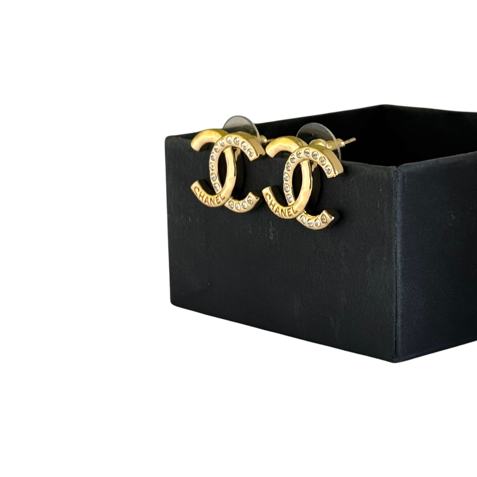 CHANEL Gold CC Chanel Mark w/ Crystals Pre-Owned Earrings - My Mama Found What  