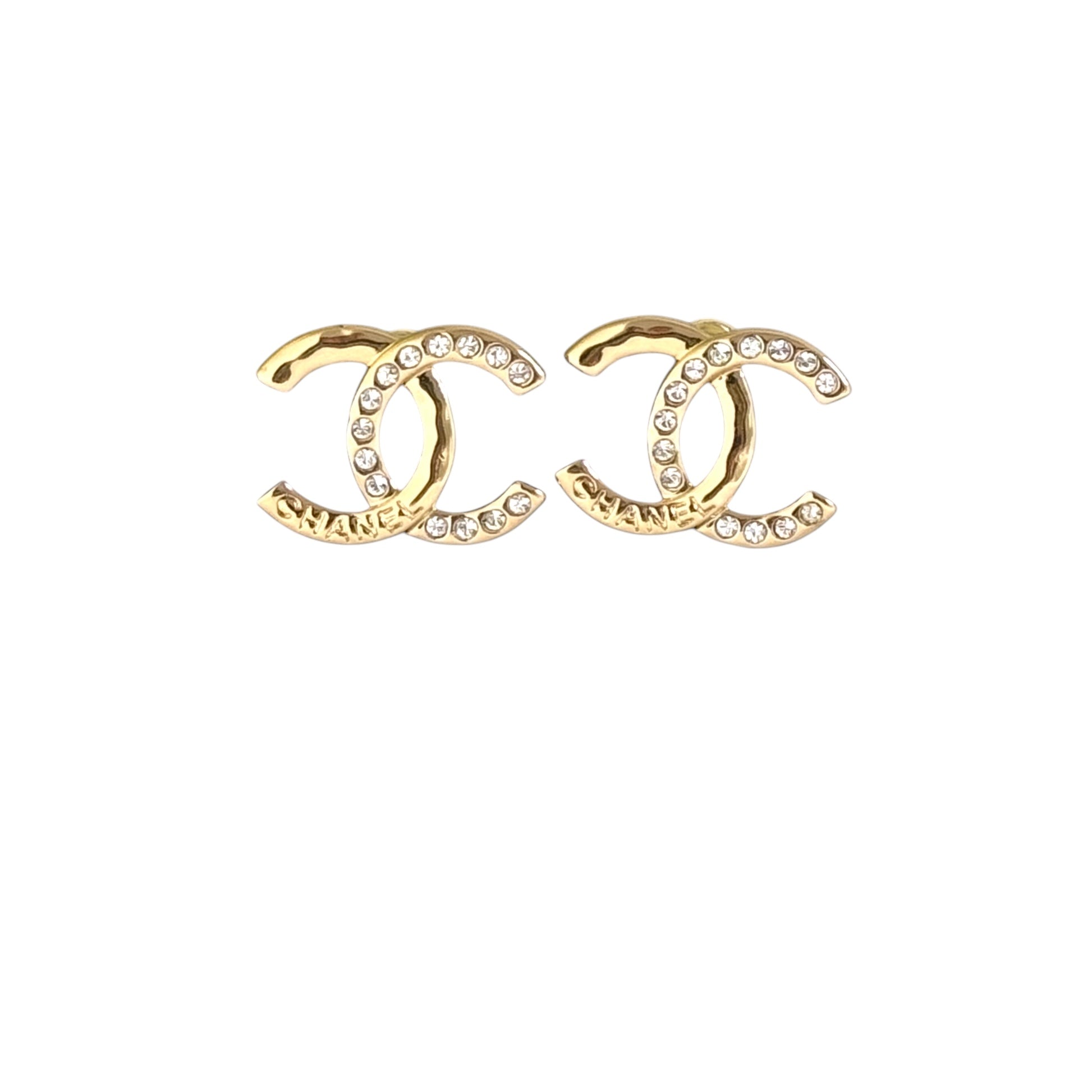 CHANEL Gold CC Chanel Mark w/ Crystals Pre-Owned Earrings - My Mama Found What  