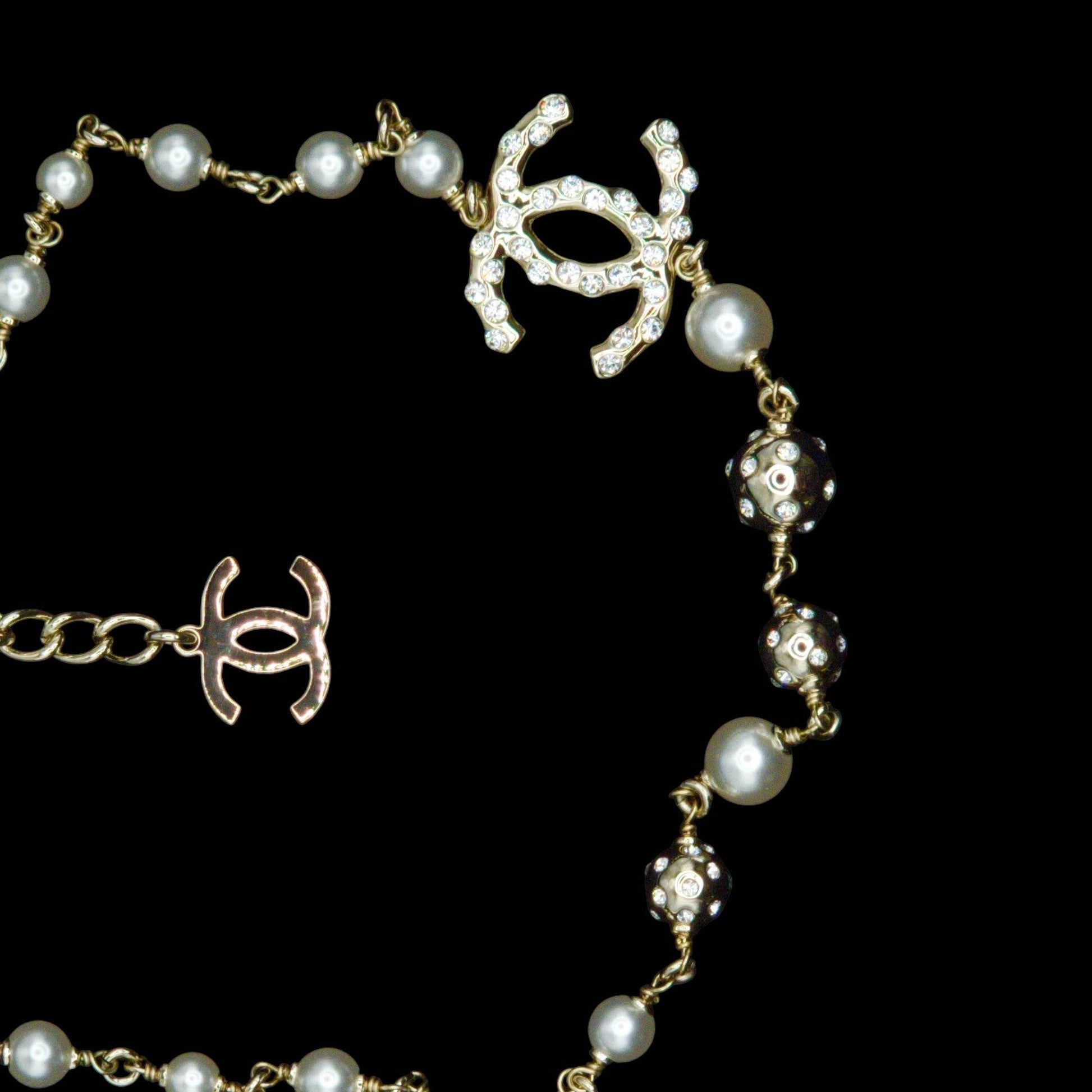 CHANEL Gold CC Crystals/Pearls Metal Link Necklace Pre-Owned - My Mama Found What 