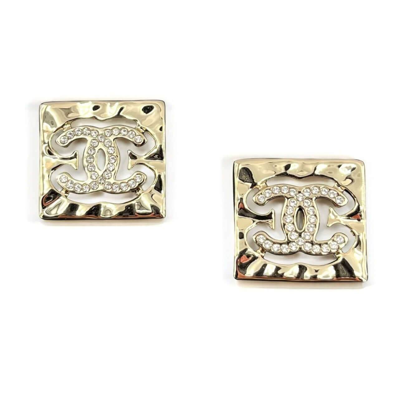 CHANEL Gold CC Cut Out w/Crystals Earrings Pre-Owned - My Mama Found What 