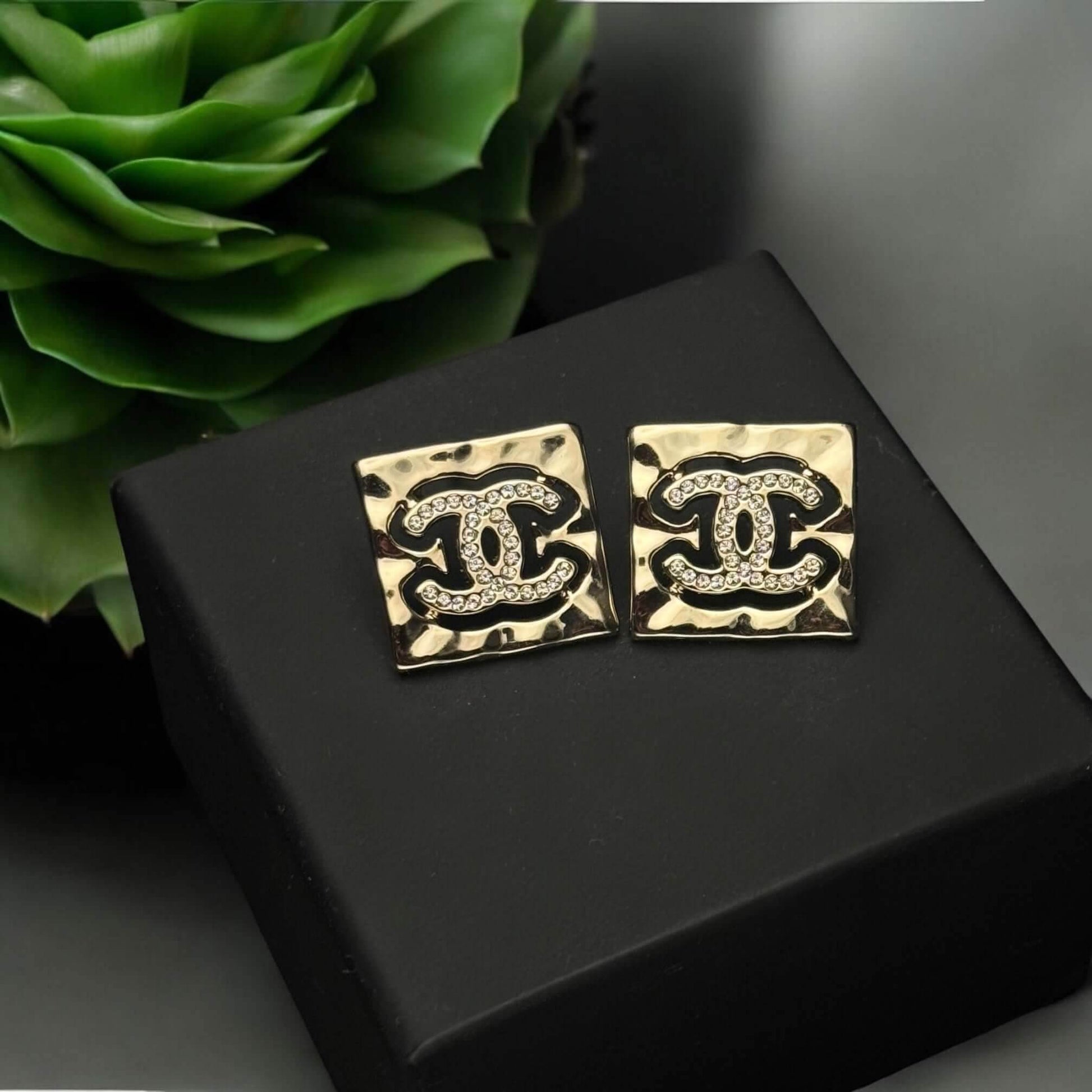CHANEL Gold CC Cut Out w/Crystals Earrings Pre-Owned - My Mama Found What 