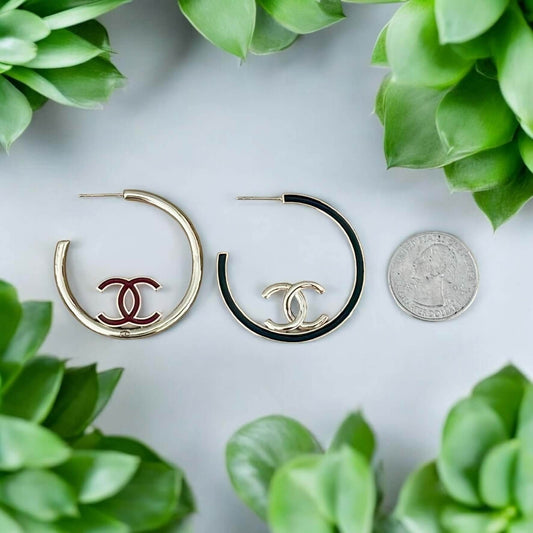 CHANEL Gold CC Hoops Black & Red Pre-Owned Earrings 2 pairs in 1 - My Mama Found What 