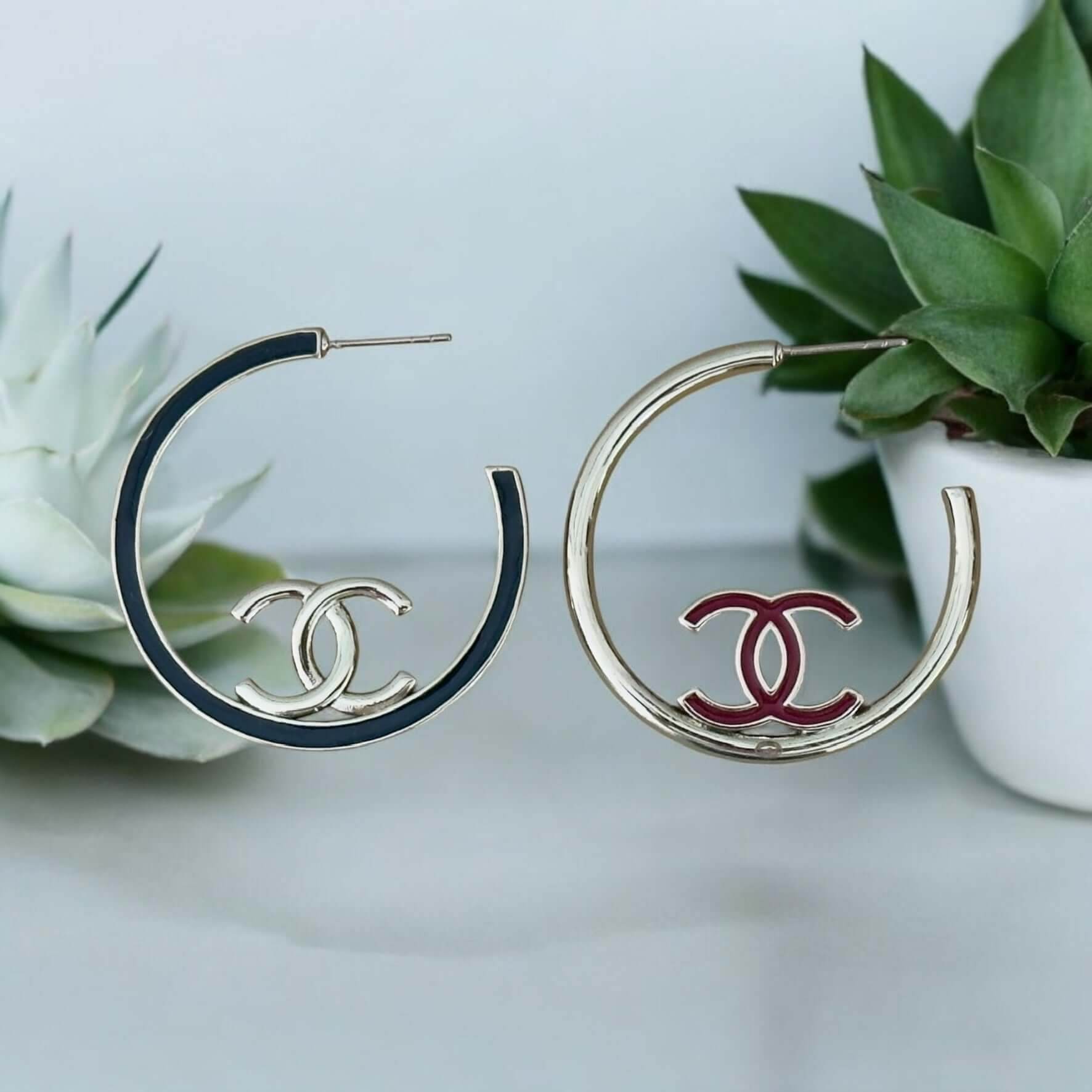 CHANEL Gold CC Hoops Black & Red Pre-Owned Earrings 2 pairs in 1 - My Mama Found What 