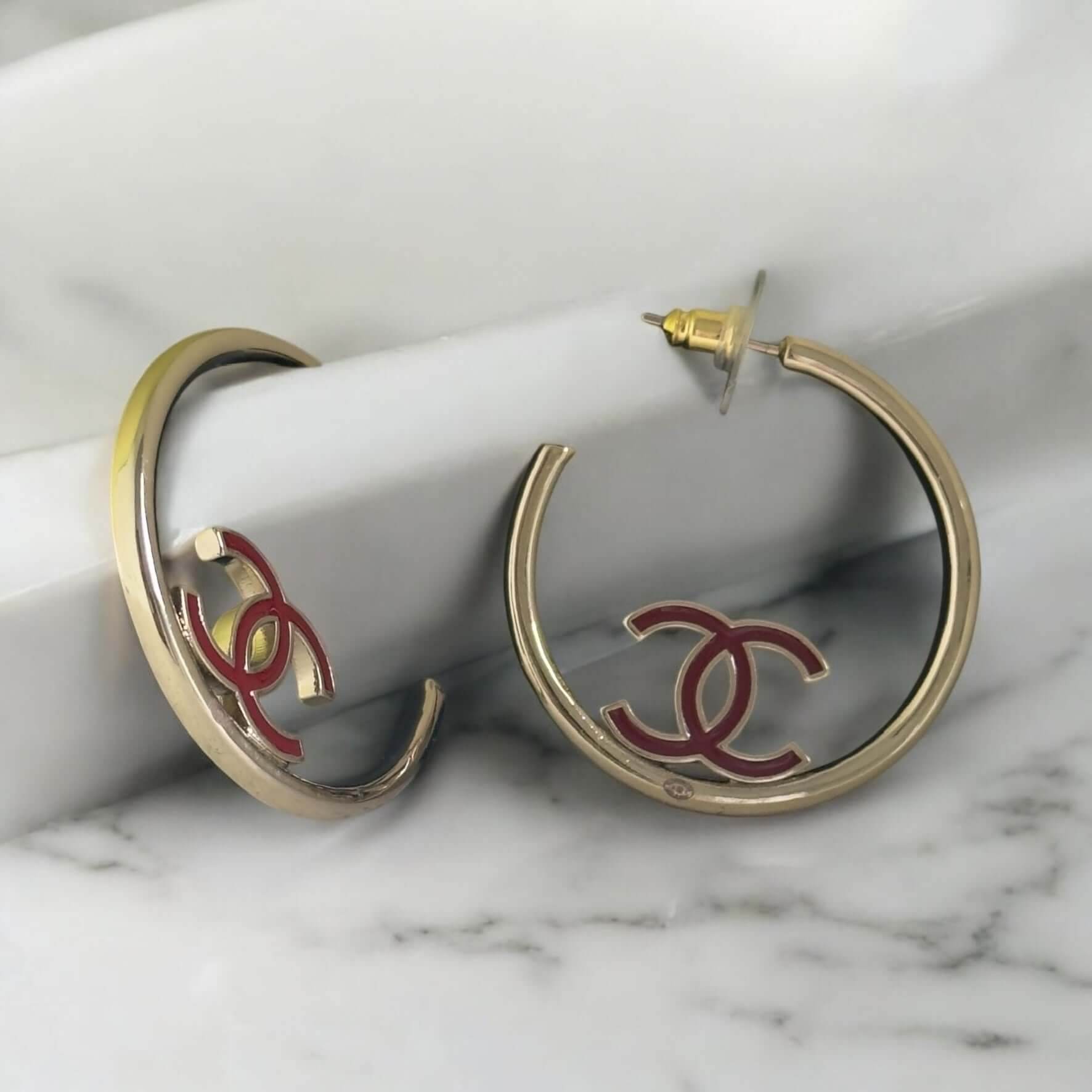 CHANEL Gold CC Hoops Black & Red Pre-Owned Earrings 2 pairs in 1 - My Mama Found What 