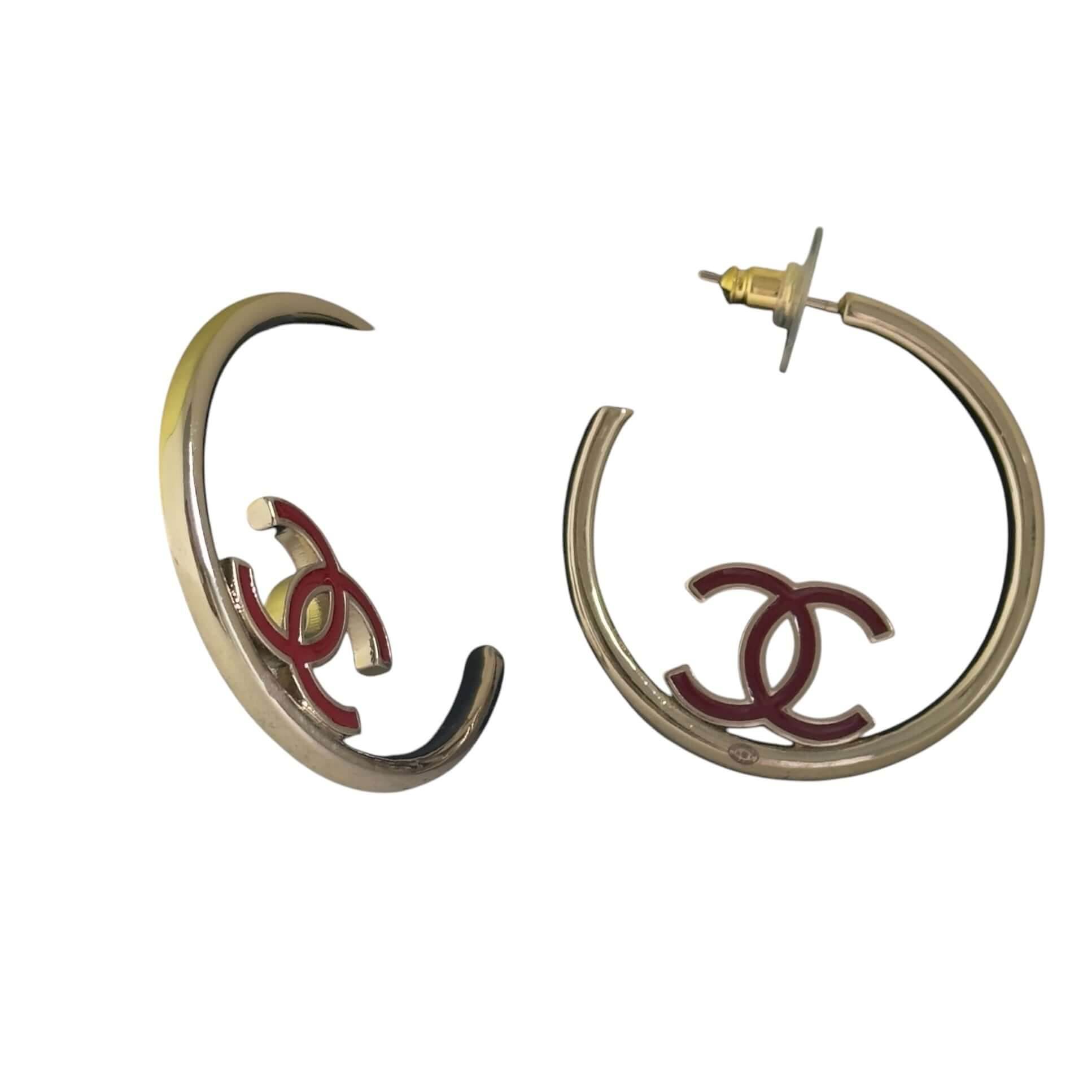 CHANEL Gold CC Hoops Black & Red Pre-Owned Earrings 2 pairs in 1 - My Mama Found What 
