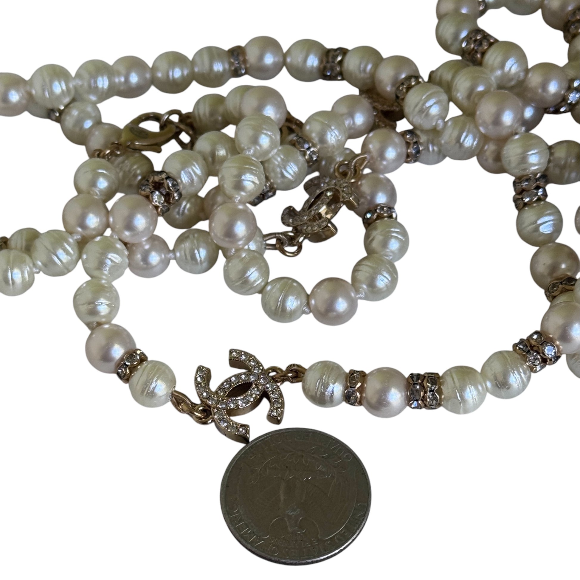 CHANEL Gold CC Pearl w/ crystals Pre-Owned Necklace 24 - My Mama Found What  