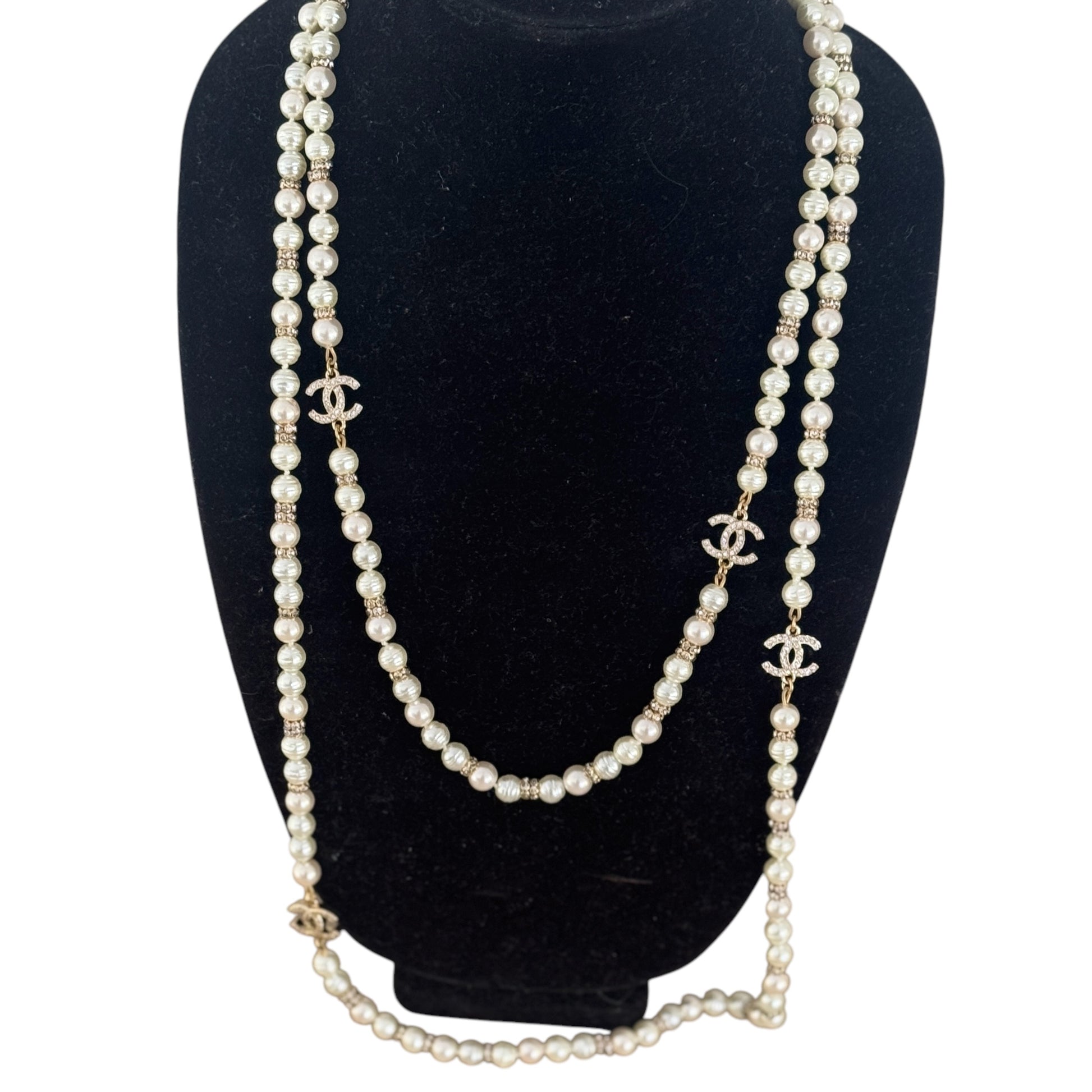 CHANEL Gold CC Pearl w/ crystals Pre-Owned Necklace 24 - My Mama Found What  