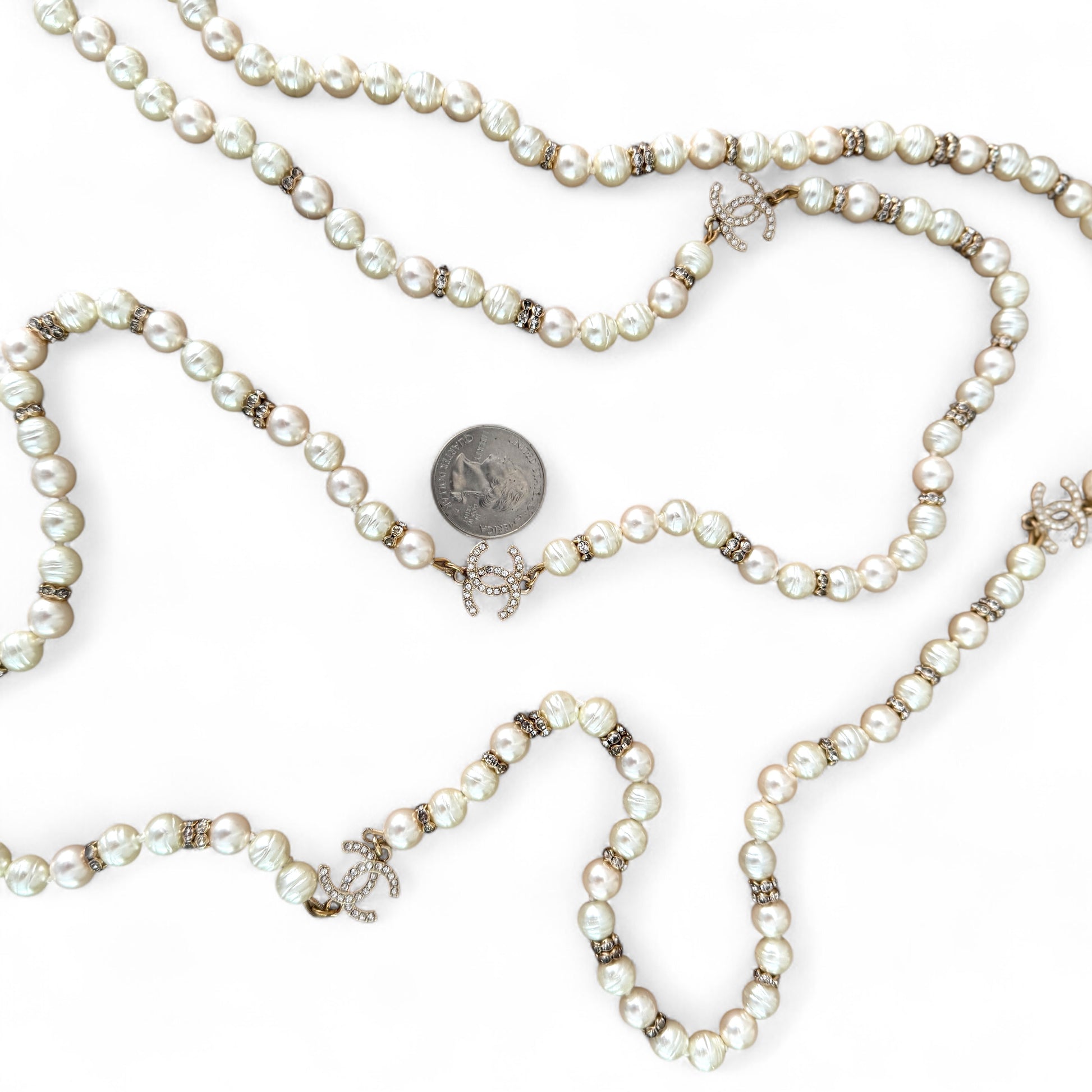 CHANEL Gold CC Pearl w/ crystals Pre-Owned Necklace 24 - My Mama Found What  