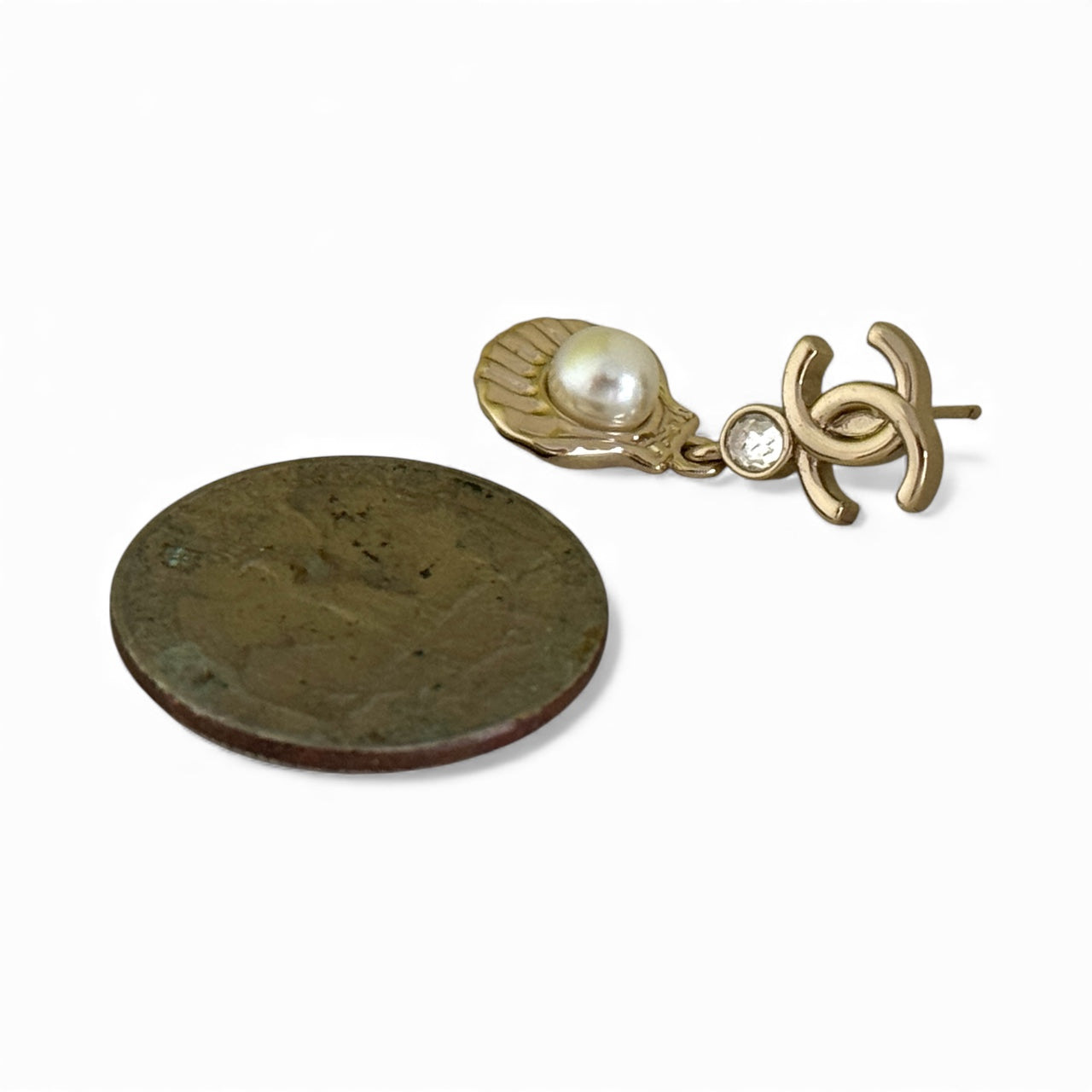 CHANEL Gold CC Seashell/Fish Drop Pre-Owned Earrings Authentic - My Mama Found What   My Mama Found What 