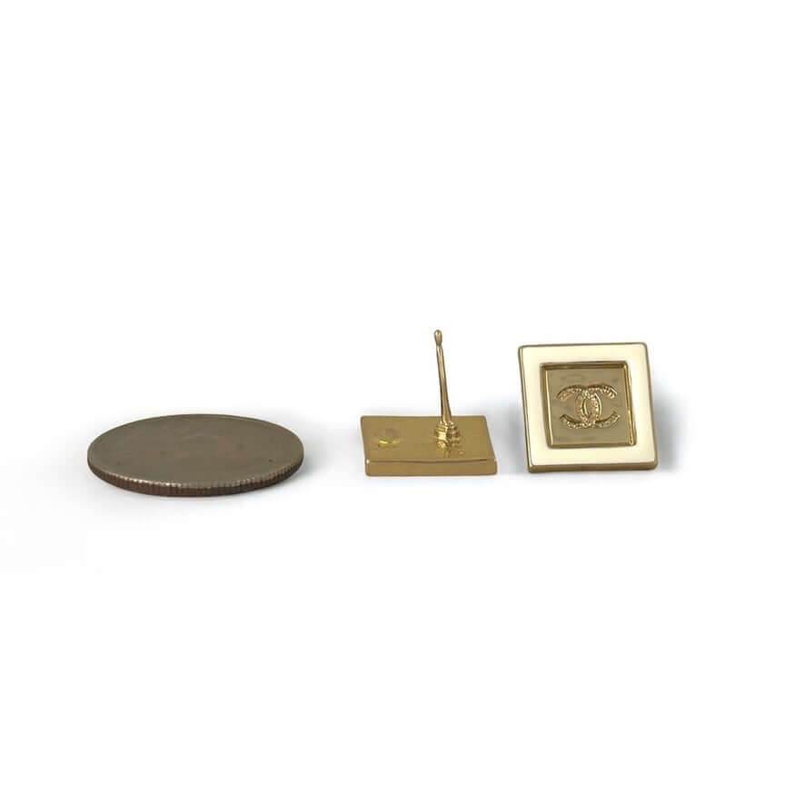 CHANEL Gold CC w/ White Enamel Square Pre-Owned Earrings 24 - My Mama Found What 