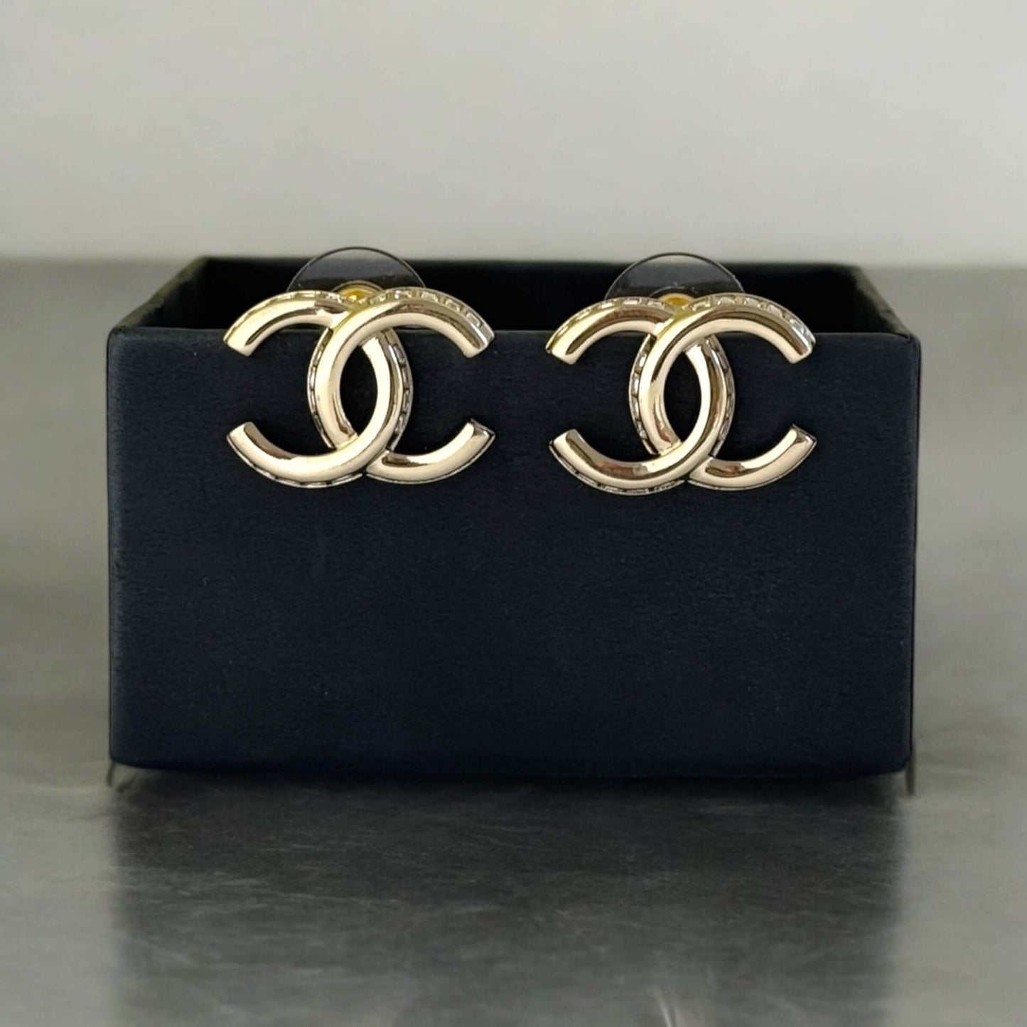 CHANEL Gold CC w/crystals accented on the edges Pre-Owned Earrings - My Mama Found What  My Mama Found What 