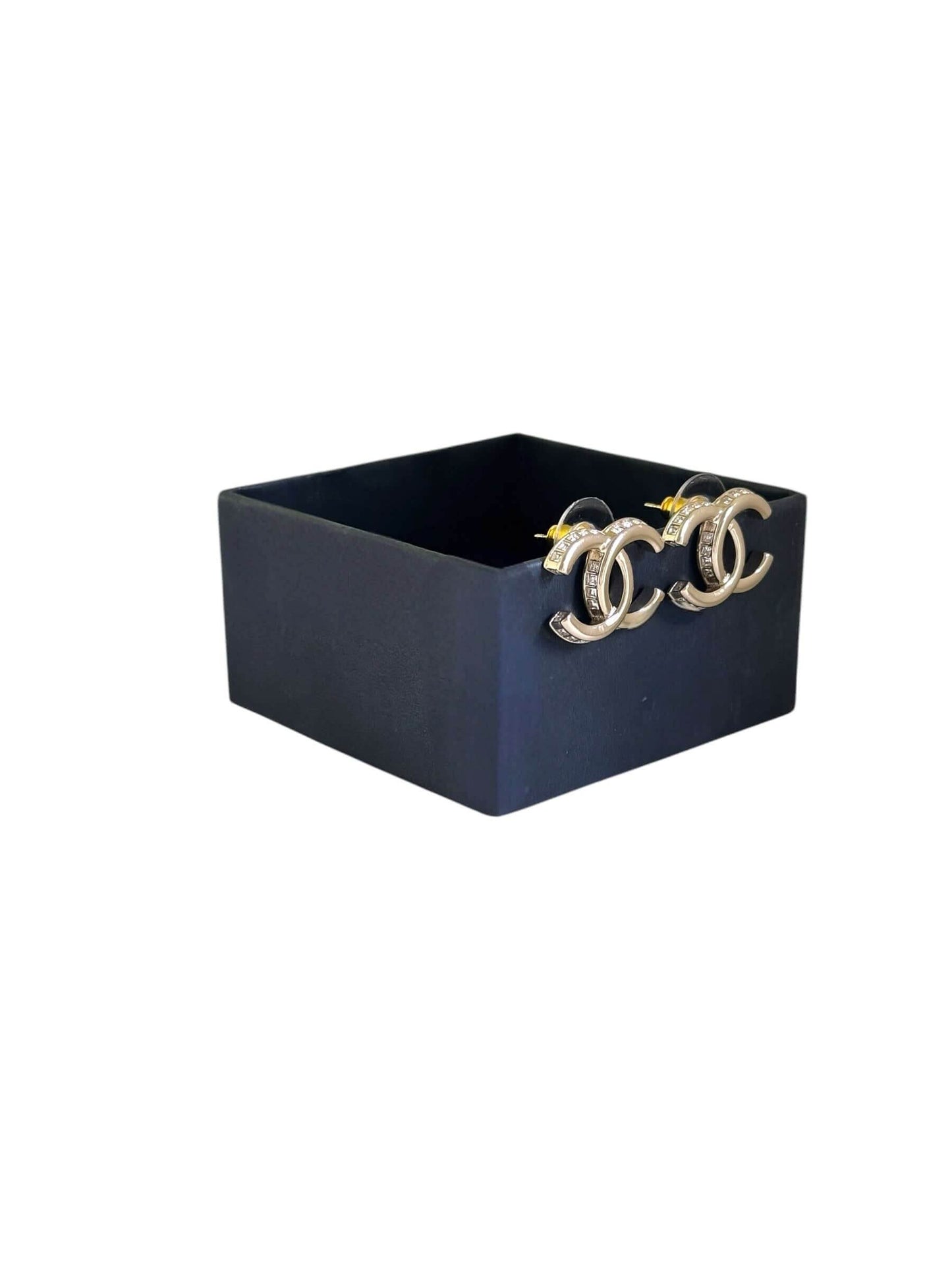 CHANEL Gold CC w/crystals accented on the edges Pre-Owned Earrings - My Mama Found What  My Mama Found What 